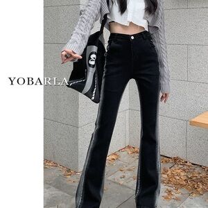 Women High- waist Black Flare Jeans